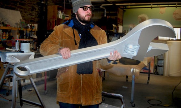 custom fabrication oversized silver wrench made of foam for popular mechanics magazine